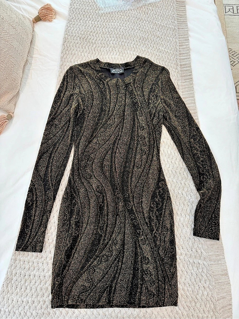 Torn by Ronny Kobo Gold Thread Mini Dress Size Medium Like New